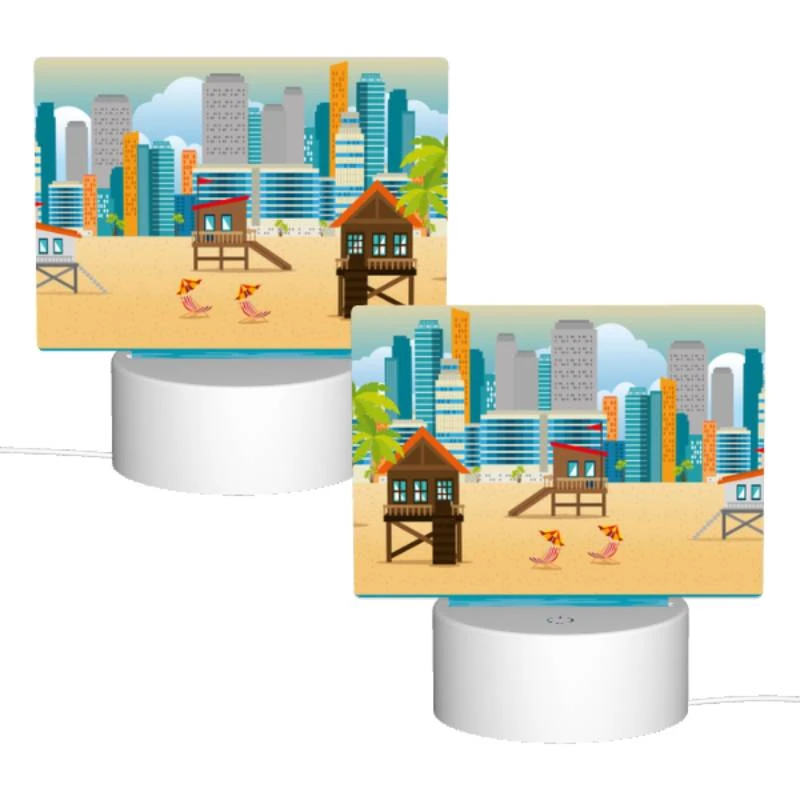 Rectangular Acrylic Night Light, A beach scene with a few colorful umbrellas and a few palm trees. Rectangular Acrylic Night Light, A Beach Scene With A Few Colorful Umbrellas And A Few Palm Trees. -Pattern Night Light b920a81b04f77036b82ada4c1fd6fcdc6061bc18