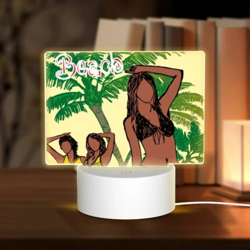 Rectangular Acrylic Night Light, Two women are posing for a picture on a beach. Rectangular Acrylic Night Light, Two Women Are Posing For A Picture On A Beach. -Pattern Night Light b98e30e5e7fa17d265bd4c3bec910269dad7afe9