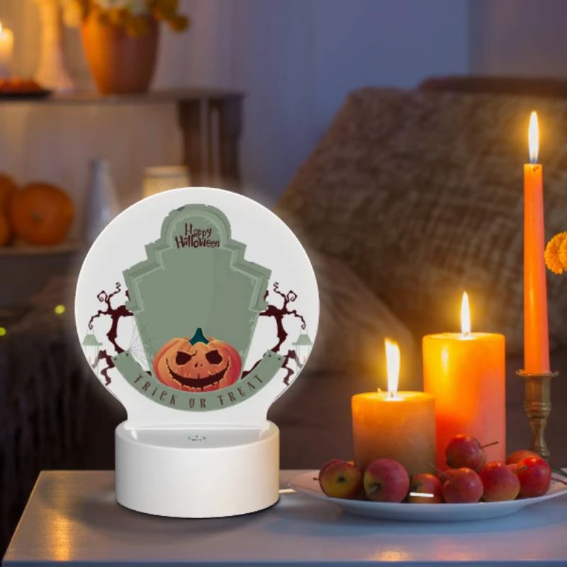 Round Acrylic Night Light, A Halloween themed sign with a pumpkin on it. Round Acrylic Night Light, A Halloween Themed Sign With A Pumpkin On It. -Pattern Night Light b9d4800695a25c800ee97d2c7a1dcbea70d50903
