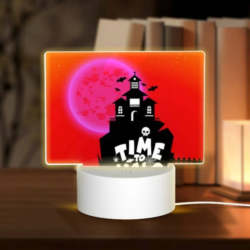 Rectangular Acrylic Night Light, A spooky house with a pumpkin on top and a skeleton on the side. Rectangular Acrylic Night Light, A Spooky House With A Pumpkin On Top And A Skeleton On The Side. -Pattern Night Light b9d8885cecfd6e2514371315fc1300161fda8c55