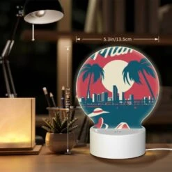 Round Acrylic Night Light, A Woman Wearing A Hat Is Sitting On A Beach 7 Round Acrylic Night Light, A Woman Wearing A Hat Is Sitting On A Beach -Pattern Night Light baed95bde5fea5f9a279a84cd06c852f28b148b7