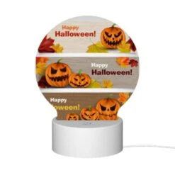 Round Acrylic Night Light, Two Banners With Pumpkins And Leaves On Them -Pattern Night Light bc743cf5186a447f619409b129310b8334d546af
