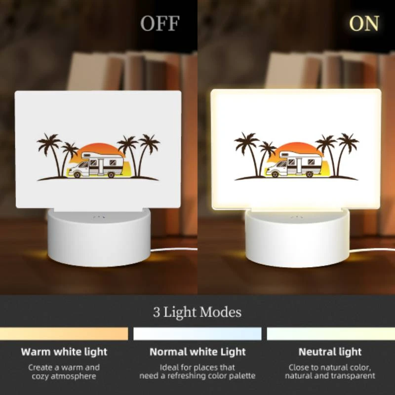 Rectangular Acrylic Night Light, A camper van is parked in front of a sunset. Rectangular Acrylic Night Light, A Camper Van Is Parked In Front Of A Sunset. -Pattern Night Light bc9b21edf48944b8224781601863c55eef7b6163