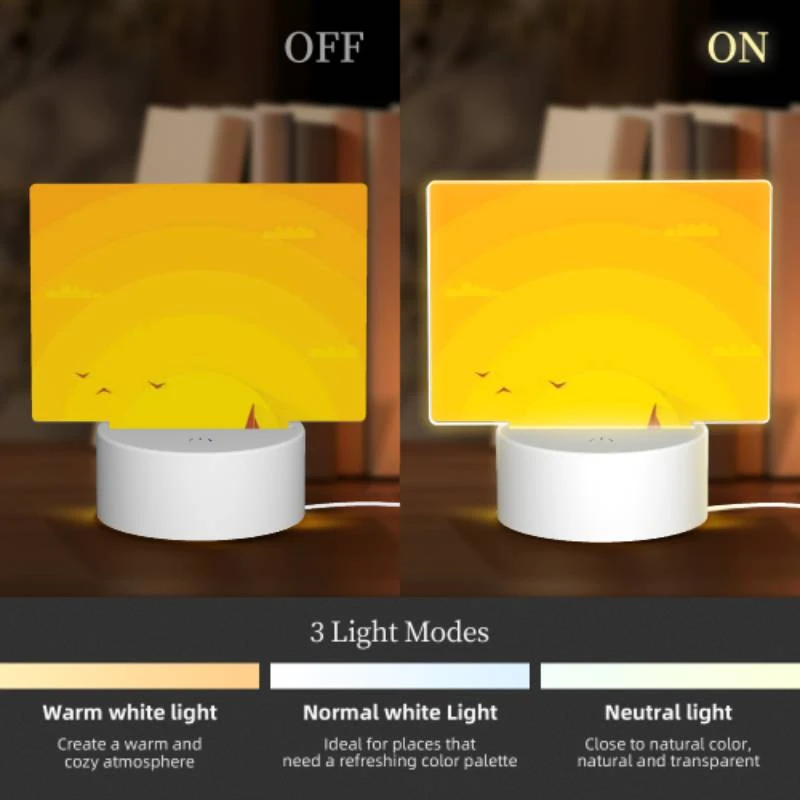 Rectangular Acrylic Night Light, A boat is sailing on the water with a beautiful sunset in the background. Rectangular Acrylic Night Light, A Boat Is Sailing On The Water With A Beautiful Sunset In The Background. -Pattern Night Light bce7178dd61d101c2b45f41f224d4b40b6e8d369