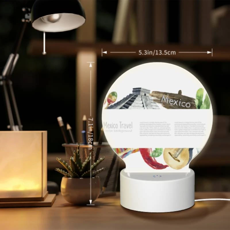 Round Acrylic Night Light, A colorful poster of Mexico with a variety of foods and landmarks. Round Acrylic Night Light, A Colorful Poster Of Mexico With A Variety Of Foods And Landmarks. -Pattern Night Light bd7418cc3a8f8c64402c42155f7284f83bcd6dca