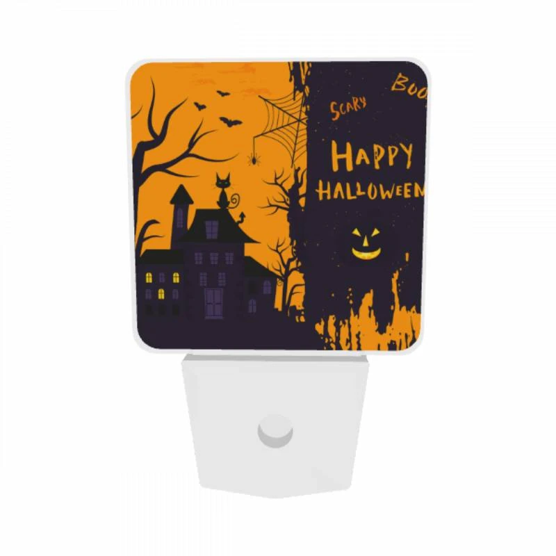 Night Light Set of 2, A spooky Halloween scene with a haunted house and a spider web. Night Light Set Of 2, A Spooky Halloween Scene With A Haunted House And A Spider Web. -Pattern Night Light bd80e04e59abd82f148c84145c17366c1dd8b625