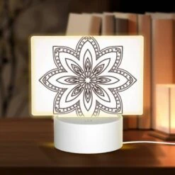 Rectangular Acrylic Night Light, A Black And White Drawing Of A Flower.