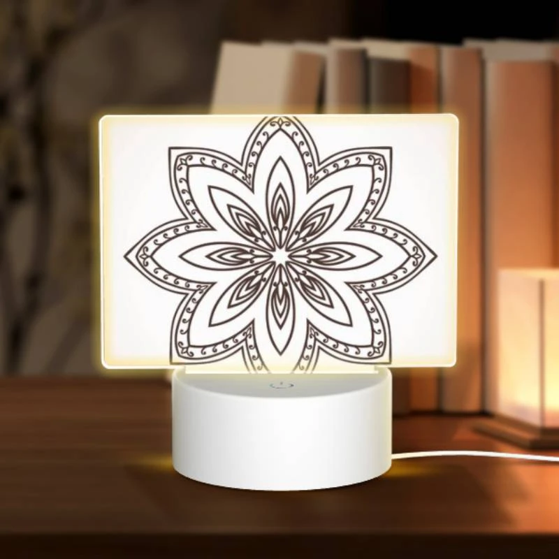 Rectangular Acrylic Night Light, A black and white drawing of a flower. Rectangular Acrylic Night Light, A Black And White Drawing Of A Flower. -Pattern Night Light bdafcc5cd4174f46eaec688faba3b0b61de3e853