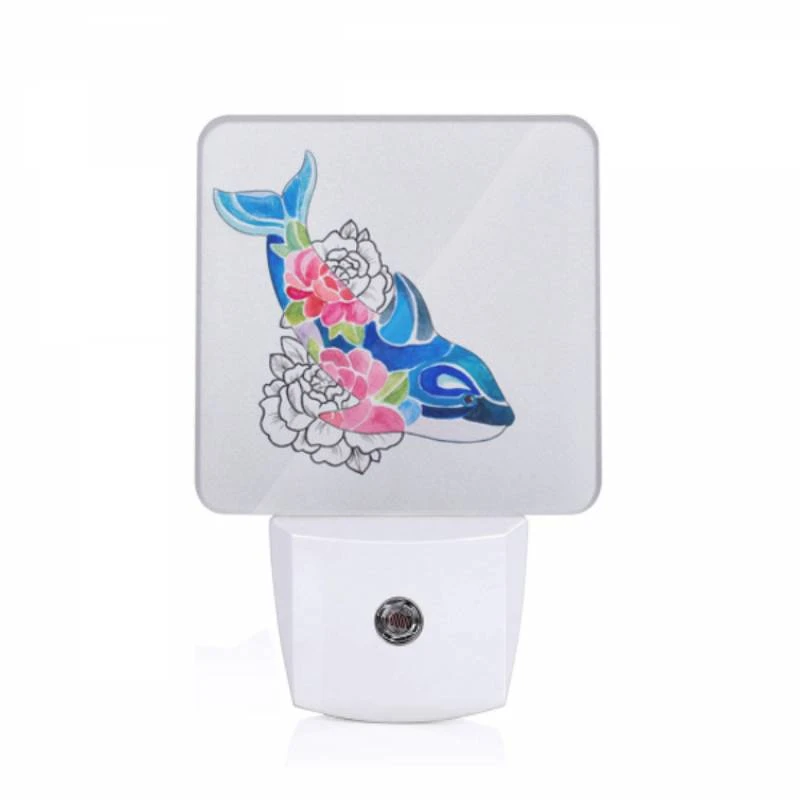 Night Light, A blue whale with pink flowers on its back. Night Light, A Blue Whale With Pink Flowers On Its Back. -Pattern Night Light be42268b3f220b67232b02649e5b98c69b9ee053