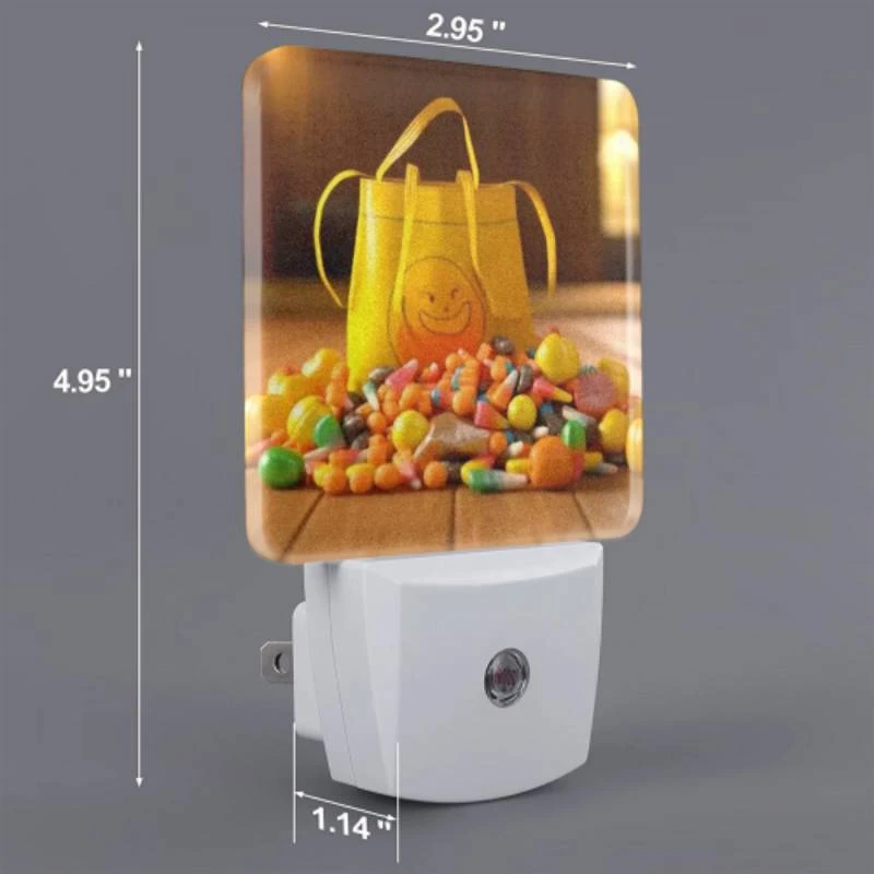 Night Light, A yellow bag with a smiley face on it is filled with candy. Night Light, A Yellow Bag With A Smiley Face On It Is Filled With Candy. -Pattern Night Light beeb65cdeba42248420937eb56536015d5f5282f