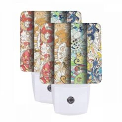 Night Light Set Of 2, Three Colorful Designs Are Displayed On A Row Of Paper.