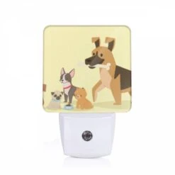 Night Light, A Group Of Dogs And A Cat Are Gathered Around A Bone.