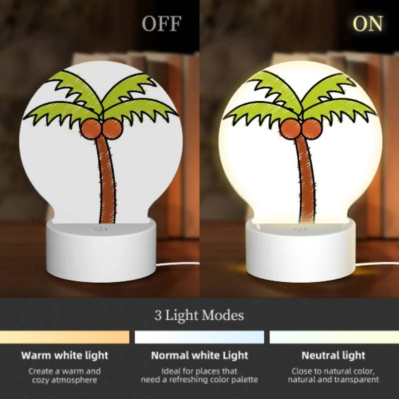 Round Acrylic Night Light, A cartoon drawing of a palm tree with two orange fruits on top. Round Acrylic Night Light, A Cartoon Drawing Of A Palm Tree With Two Orange Fruits On Top. -Pattern Night Light bf5386e50369737524c8b7255250f7109421144c