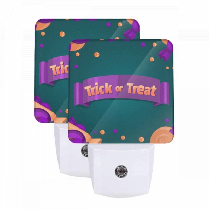 Night Light Set of 2, A purple and orange banner with the words "trick or treat" on it. Night Light Set Of 2, A Purple And Orange Banner With The Words "trick Or Treat" On It. -Pattern Night Light bf55bd0f786926f8b0b5131b0ad2b4520cc39d72