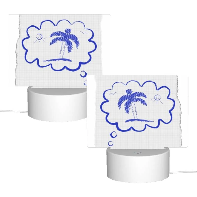 Rectangular Acrylic Night Light, A blue and white drawing of a palm tree and sun. Rectangular Acrylic Night Light, A Blue And White Drawing Of A Palm Tree And Sun. -Pattern Night Light bf8e4b802c961747b0480d30eab0bf32ad26f1cd