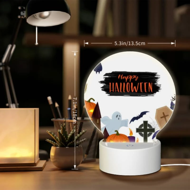 Round Acrylic Night Light, A Halloween scene with a sign that says "Happy Halloween." Round Acrylic Night Light, A Halloween Scene With A Sign That Says "Happy Halloween." -Pattern Night Light bfb68ad80ba48c08650bbcb30aaf815f3c0aa29c
