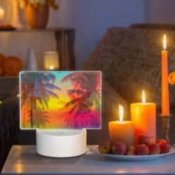 Rectangular Acrylic Night Light, A Boat Is On The Water In Front Of A Beautiful Sunset. -Pattern Night Light c09f1c79e7f2bcb6dd37eee28bc2f435469f3fa0