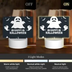 Rectangular Acrylic Night Light, A Ghost Is Shown With The Words "Happy Halloween" Written Below It. 4 Rectangular Acrylic Night Light, A Ghost Is Shown With The Words "Happy Halloween" Written Below It. -Pattern Night Light c0b8382cadd85b590d48610f12c308180415712c