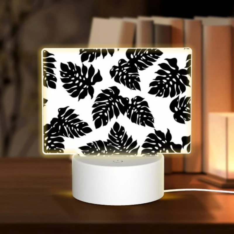 Rectangular Acrylic Night Light, A pattern of leaves on a black and white background. Rectangular Acrylic Night Light, A Pattern Of Leaves On A Black And White Background. -Pattern Night Light c17c3957d26a2c5203e3dc31f6117c8cae21b451
