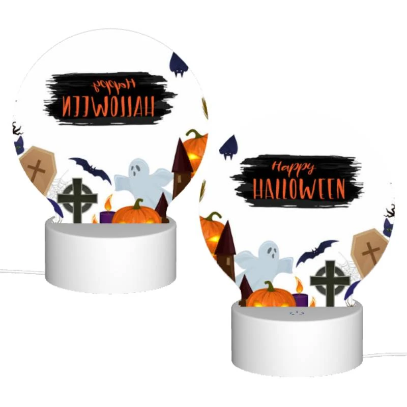 Round Acrylic Night Light, A Halloween scene with a sign that says "Happy Halloween." Round Acrylic Night Light, A Halloween Scene With A Sign That Says "Happy Halloween." -Pattern Night Light c1dc5eb81bfe8fa57ee5396430b10f7ef88e7218
