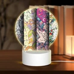 Round Acrylic Night Light, Four Different Colored Designs Of Flowers.