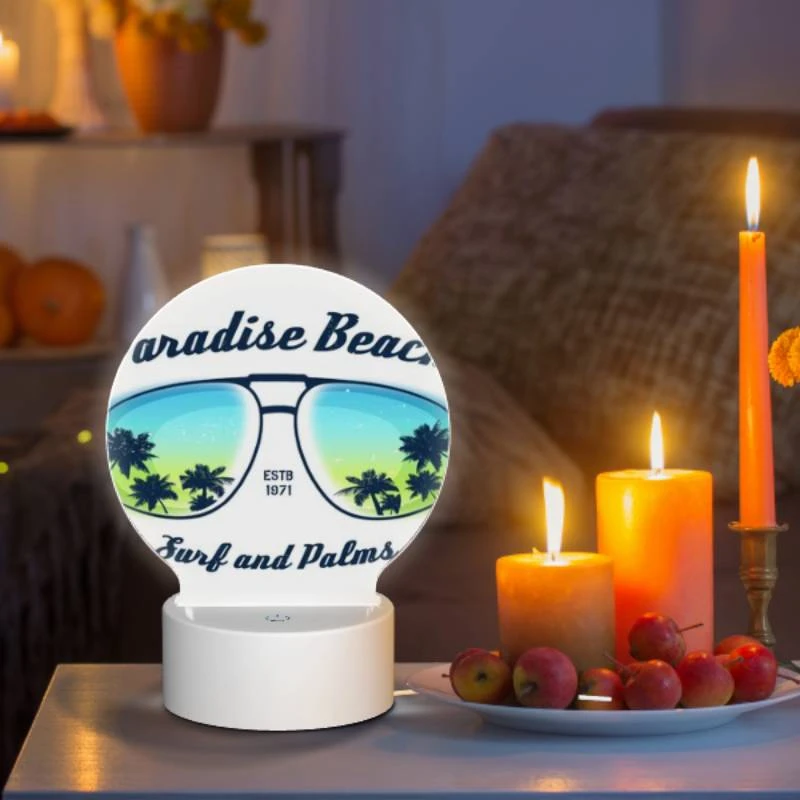 Round Acrylic Night Light, A logo for Paradise Beach Surf and Palms. Round Acrylic Night Light, A Logo For Paradise Beach Surf And Palms. -Pattern Night Light c20cc2cda4b505df51bd0583e76bec396922f198