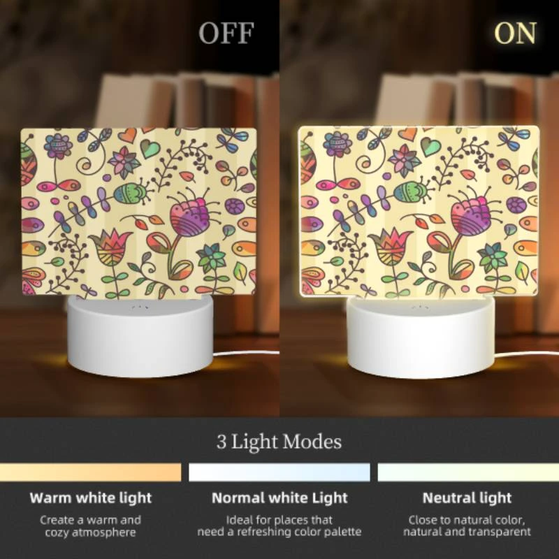 Rectangular Acrylic Night Light, A colorful flower pattern on a wallpaper. Rectangular Acrylic Night Light, A Colorful Flower Pattern On A Wallpaper. -Pattern Night Light c2427e56ecb2a9d9d7b8aafad7456f061b61ede7