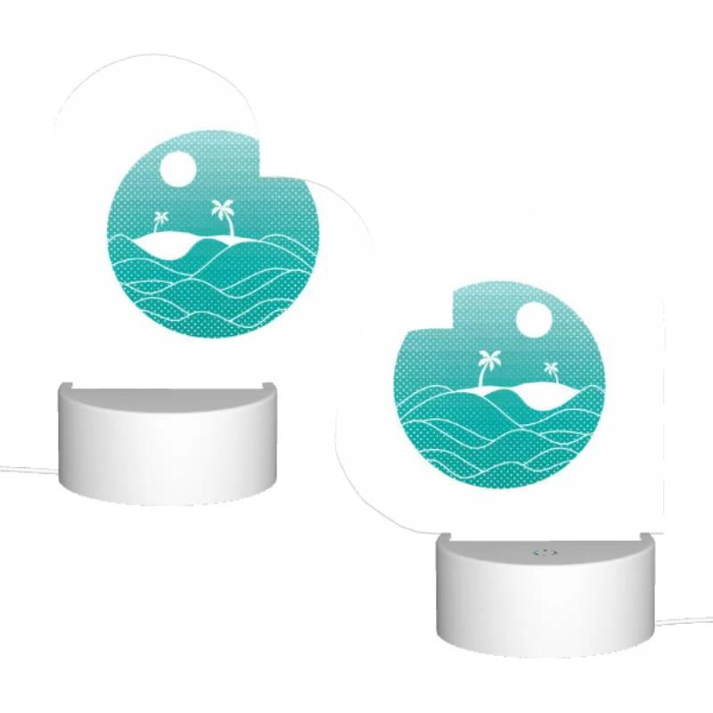 Love Acrylic Night Light, A blue and white circle with a beach and palm trees in it. Love Acrylic Night Light, A Blue And White Circle With A Beach And Palm Trees In It. -Pattern Night Light c47a59ff114dbddfdfc8c944af0cfce4981b4a6a