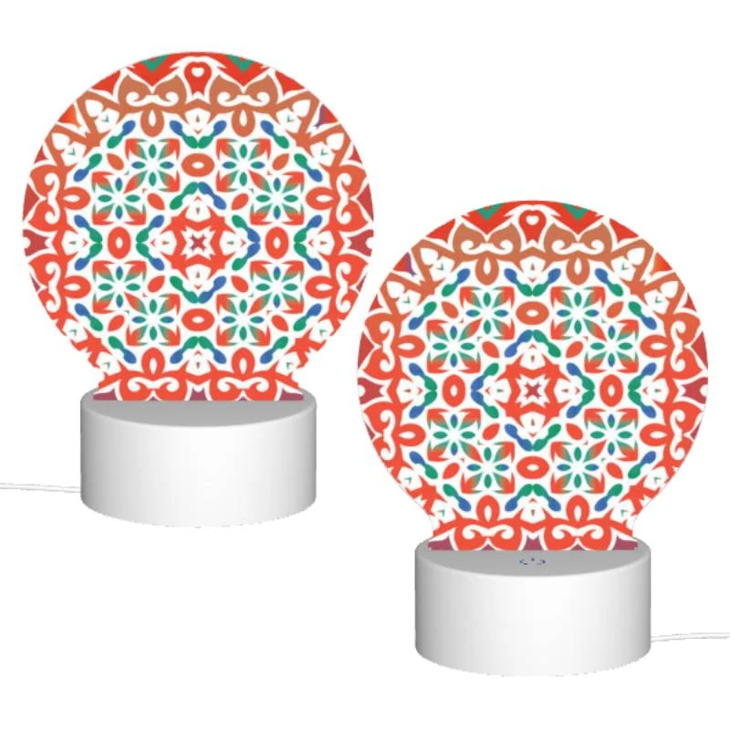 Round Acrylic Night Light, A colorful and intricate design on a red background. Round Acrylic Night Light, A Colorful And Intricate Design On A Red Background. -Pattern Night Light c49960d88c5a544c98254fc33adc02068428032b