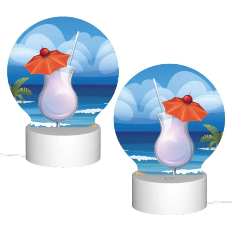 Round Acrylic Night Light, A cocktail with a cherry on top is sitting on a beach. Round Acrylic Night Light, A Cocktail With A Cherry On Top Is Sitting On A Beach. -Pattern Night Light c4aa3a868ee7991b19cbebe30d3c77505ec756be