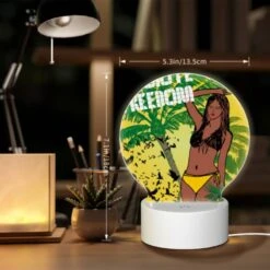 Round Acrylic Night Light, A Woman With A Yellow Bikini Is Standing In Front Of A Tree With Birds Flying Around Her. 7 Round Acrylic Night Light, A Woman With A Yellow Bikini Is Standing In Front Of A Tree With Birds Flying Around Her. -Pattern Night Light c4bd762dc82a03e01e80be3e7a2583eb5533191f