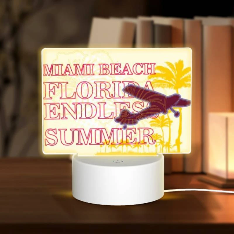 Rectangular Acrylic Night Light, A plane is flying over a beach with the words "Miami Beach Florida" written on it. Rectangular Acrylic Night Light, A Plane Is Flying Over A Beach With The Words "Miami Beach Florida" Written On It. -Pattern Night Light c5313d21572145838ceb8375ee17c8531b59894e