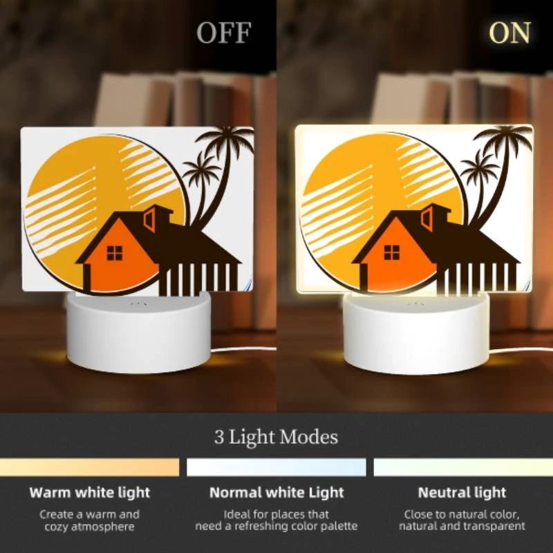 Rectangular Acrylic Night Light, A house with a palm tree in front of it. Rectangular Acrylic Night Light, A House With A Palm Tree In Front Of It. -Pattern Night Light c72c49bda81c3cd7f170253d5504f78be8b3deae