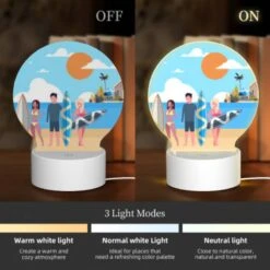 Round Acrylic Night Light, Three People Are Standing On A Beach With Their Surfboards. 4 Round Acrylic Night Light, Three People Are Standing On A Beach With Their Surfboards. -Pattern Night Light c75c802a01c300dc88495f69d9419b155b1ef220
