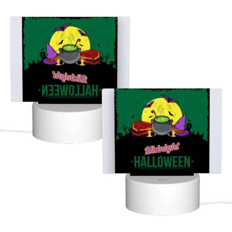 Rectangular Acrylic Night Light, A poster with a witches hat and a cauldron with a green background. Rectangular Acrylic Night Light, A Poster With A Witches Hat And A Cauldron With A Green Background. -Pattern Night Light c76183600f20223d481e737b586a8524239da850
