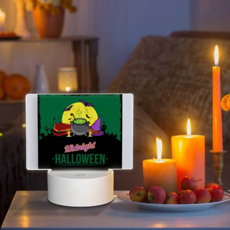 Rectangular Acrylic Night Light, A poster with a witches hat and a cauldron with a green background. Rectangular Acrylic Night Light, A Poster With A Witches Hat And A Cauldron With A Green Background. -Pattern Night Light c847071c0ecea319b4b9c88123cc6553891a754e