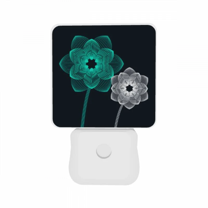 Night Light Set of 2, Two blue flowers with green centers. Night Light Set Of 2, Two Blue Flowers With Green Centers. -Pattern Night Light c8998634041ca2f00330d80338c4c3b98bb6a38d