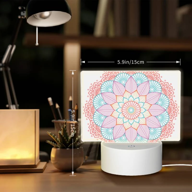 Rectangular Acrylic Night Light, A colorful flower design with a pink and blue color scheme. Rectangular Acrylic Night Light, A Colorful Flower Design With A Pink And Blue Color Scheme. -Pattern Night Light c8d847e97c69b0f71e1a2e265108ab801f1e3eab
