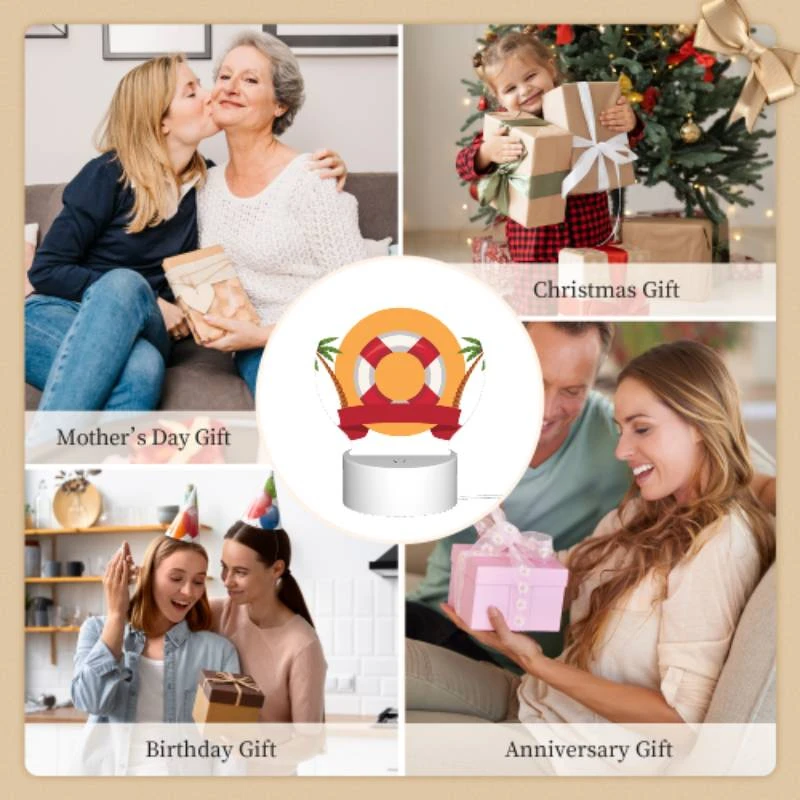 Round Acrylic Night Light, A lifesaver with a red ribbon on it. Round Acrylic Night Light, A Lifesaver With A Red Ribbon On It. -Pattern Night Light c9282f627a20995ee977ee05b9a56ca15cea1581