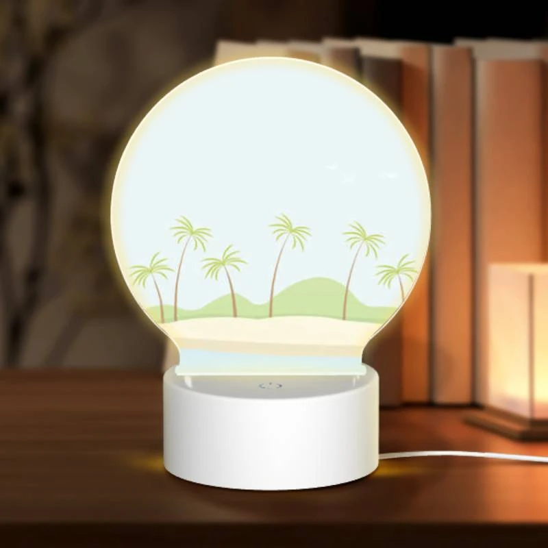 Round Acrylic Night Light, A beautiful beach scene with palm trees and a sunny sky. Round Acrylic Night Light, A Beautiful Beach Scene With Palm Trees And A Sunny Sky. -Pattern Night Light c929e968c03bcfb092ce027f760a80693400e8f0