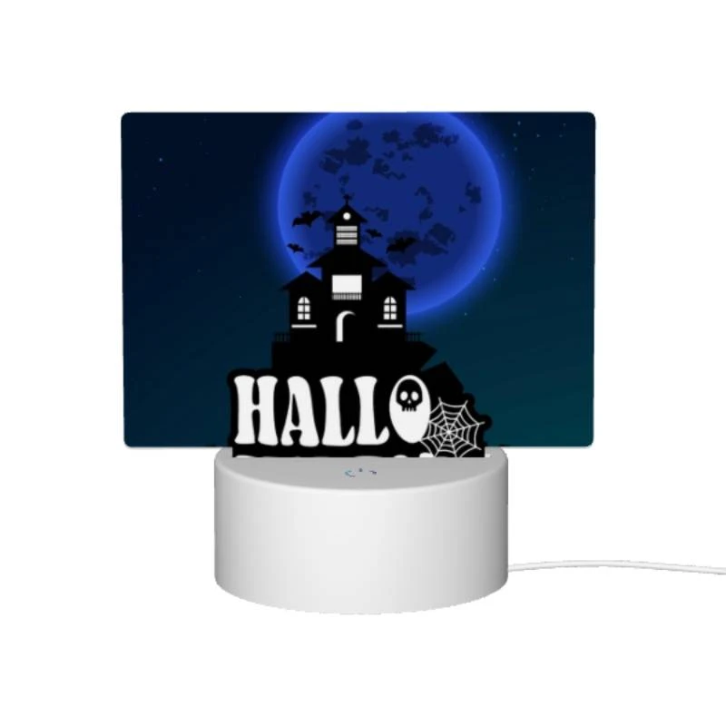 Rectangular Acrylic Night Light, A spooky Halloween scene with a haunted house and a moon in the background. Rectangular Acrylic Night Light, A Spooky Halloween Scene With A Haunted House And A Moon In The Background. -Pattern Night Light c93f823f9c894a9617c716f902a4d9ac28ea4d9f