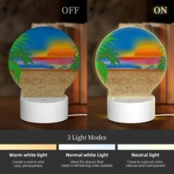 Round Acrylic Night Light, A Sunset Over The Ocean With Palm Trees In The Foreground. 4 Round Acrylic Night Light, A Sunset Over The Ocean With Palm Trees In The Foreground. -Pattern Night Light c9e65c99189d602ce39e91fe26aad6853bdab33f