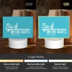 Rectangular Acrylic Night Light, A Blue Sign That Says "Surf On The Waves" With A Picture Of A Surfboard. 4 Rectangular Acrylic Night Light, A Blue Sign That Says "Surf On The Waves" With A Picture Of A Surfboard. -Pattern Night Light ca6c6ef6b12eda8bf784ea47ad967e3bf8312bc3