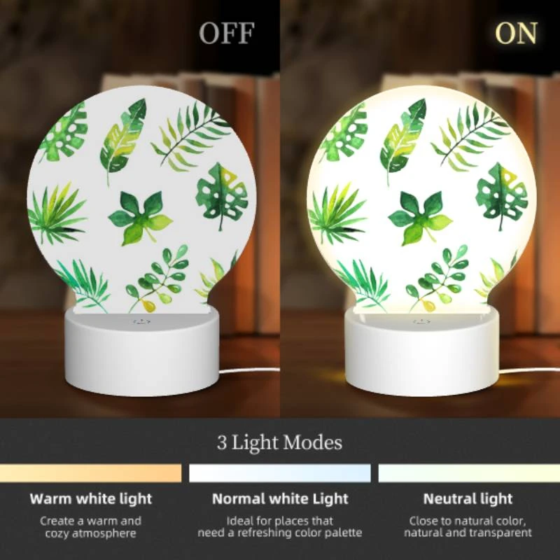 Round Acrylic Night Light, A collection of green leaves and plants. Round Acrylic Night Light, A Collection Of Green Leaves And Plants. -Pattern Night Light ca9752df6304ec8f32cab3a1b3eb07a0fc986c08