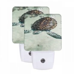 Night Light Set Of 2, A Turtle Swimming In The Water.