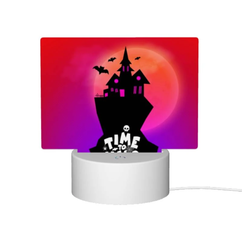 Rectangular Acrylic Night Light, A black and white image of a haunted house with a pink roof and a moon in the background. Rectangular Acrylic Night Light, A Black And White Image Of A Haunted House With A Pink Roof And A Moon In The Background. -Pattern Night Light cb1f78b8273849707d368c353ad91125bfb31e0a