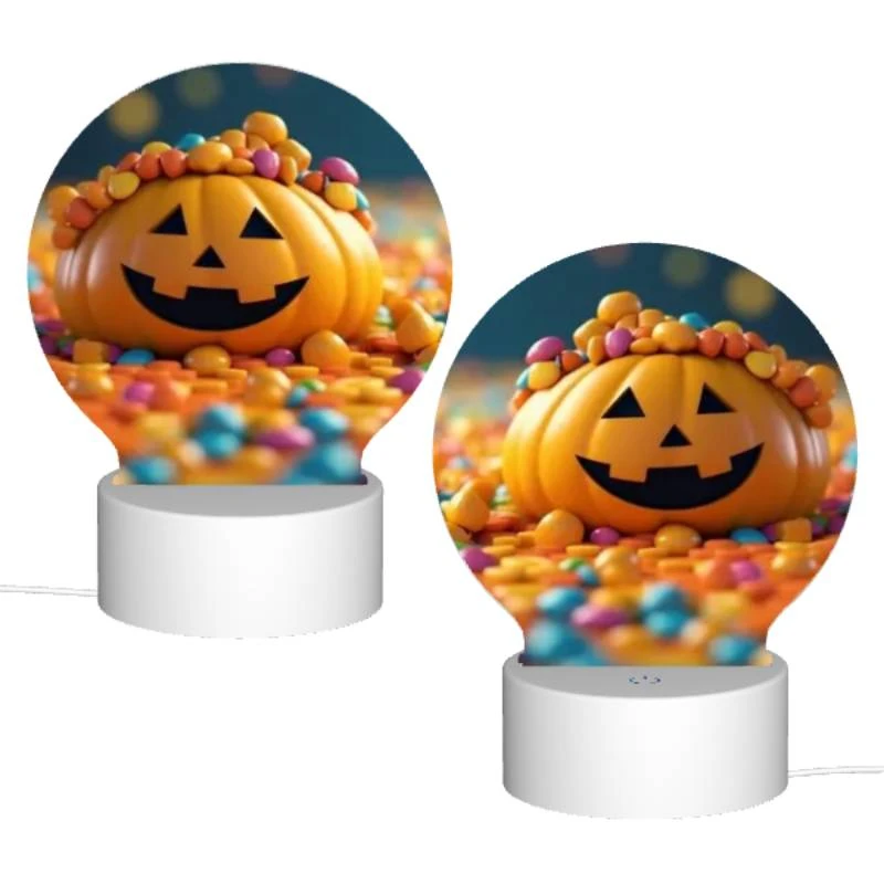 Round Acrylic Night Light, A candy pumpkin with a smile on its face. Round Acrylic Night Light, A Candy Pumpkin With A Smile On Its Face. -Pattern Night Light cb59448ed2498d2dc8025175793b1804d06c8bd4