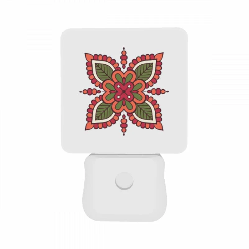 Night Light Set of 2, A colorful flower with green leaves and red accents. Night Light Set Of 2, A Colorful Flower With Green Leaves And Red Accents. -Pattern Night Light cb6c71bb3dc6871fe8f1fbb92a361c7827b96166