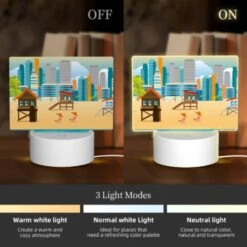 Rectangular Acrylic Night Light, A Beach Scene With A Few Colorful Umbrellas And A Few Palm Trees. 4 Rectangular Acrylic Night Light, A Beach Scene With A Few Colorful Umbrellas And A Few Palm Trees. -Pattern Night Light cbd85dda194559a5c2963428830e70f1f5fbba7e