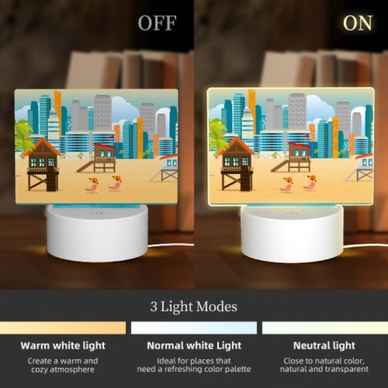 Rectangular Acrylic Night Light, A beach scene with a few colorful umbrellas and a few palm trees. Rectangular Acrylic Night Light, A Beach Scene With A Few Colorful Umbrellas And A Few Palm Trees. -Pattern Night Light cbd85dda194559a5c2963428830e70f1f5fbba7e